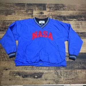 Champion NASA Pullover‎ Windbreaker V-Neck Jacket Blue Red Mens Large